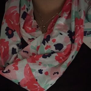 Vibrant Floral Scarf - Red, Green, and White